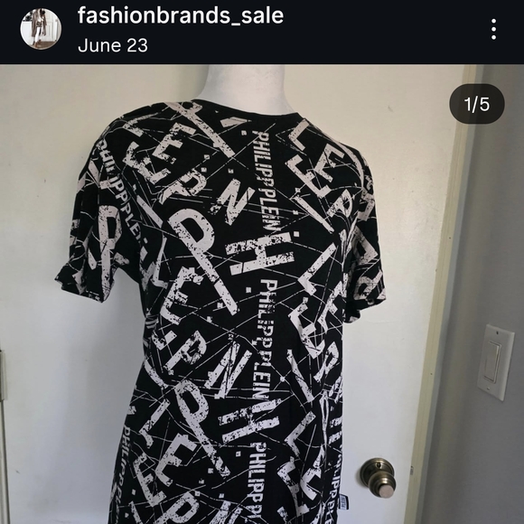 Philipp Plein Black and White Graphic T-Shirt Dress - Picture 1 of 5